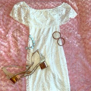 White lace off the shoulder dress